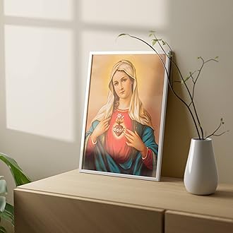 Virgin Mary Sacred Heart Painting & Religious Painting/Virgin Mary Decor Vintage Catholic Art, Motivational Wall Art, Cuadros Para Dormitorios Gift for Mam Family Wall Home Decor (8x10)