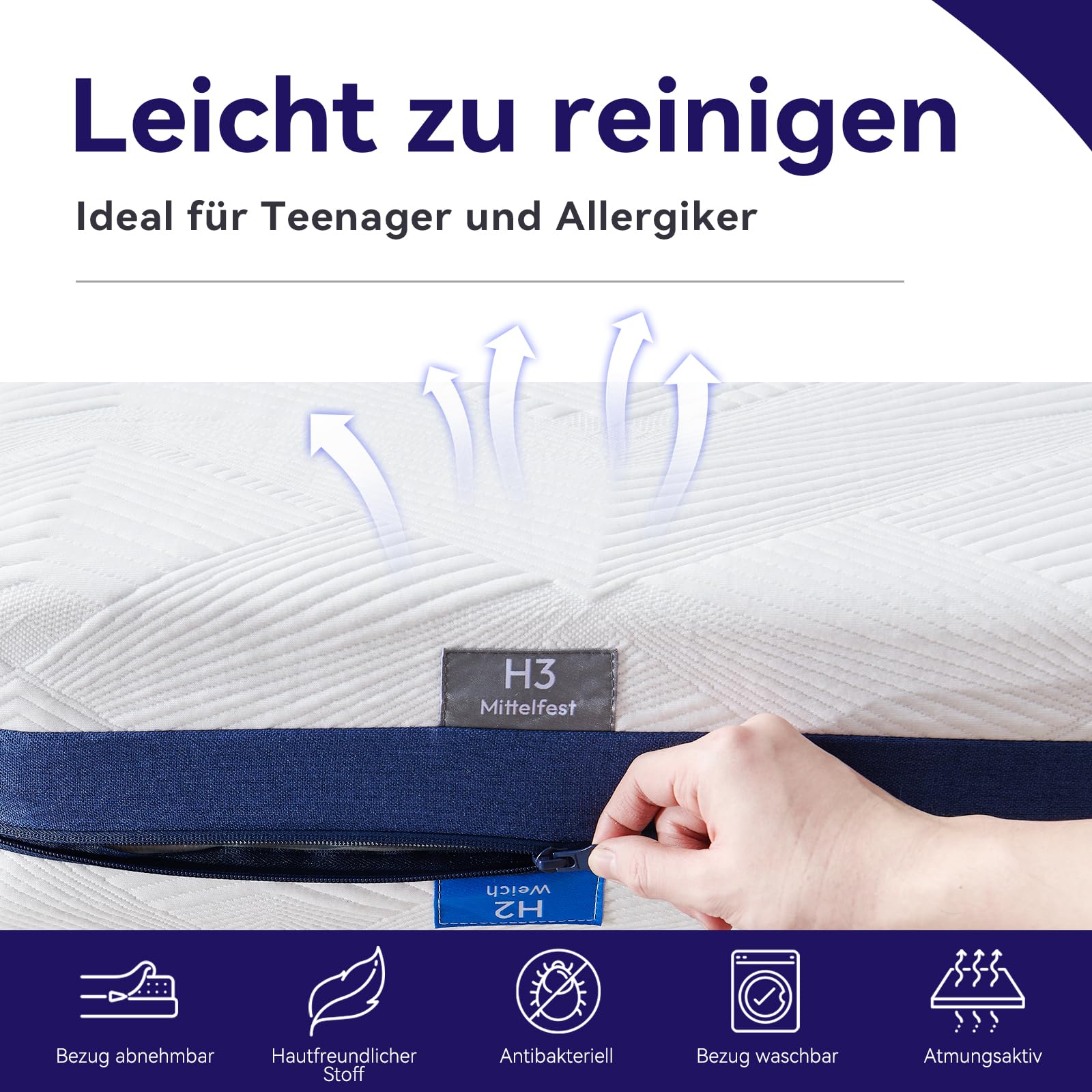 Kaltschaummatratze 140x200 H2/H3 7-Zonen Orthopädisch Höhe 18 cm Öko-Tex | Ergonomische Wendematratze, Hypoallergen & Antibakteriell, Bezug Abnehmbar & Waschbar, für Seiten- Rücken- Bauchschläfer