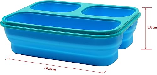 Miniatura 6 de Sailing Elegant - Lonchera plegable de silicona con 3 compartimentos, contenedores apilables para almacenamiento de alimentos, seguro para