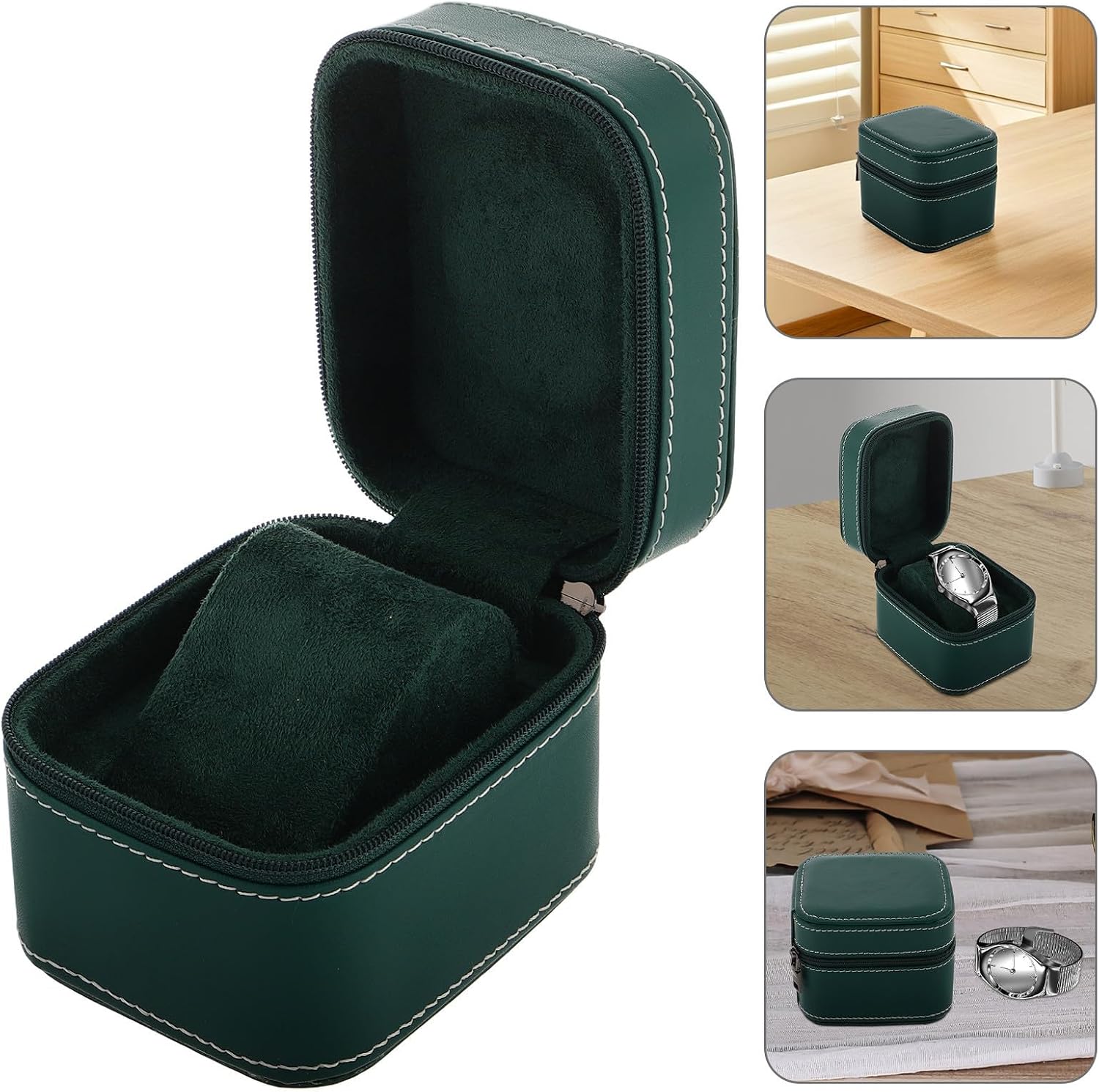 BETOOKY Compact Pu Watch Carrying Case for Men with Luxury Design and Zipper Closure, Stylish Emerald Professional Watch Box for Daily Use, Easy Portability and Elegant Exterior Storage