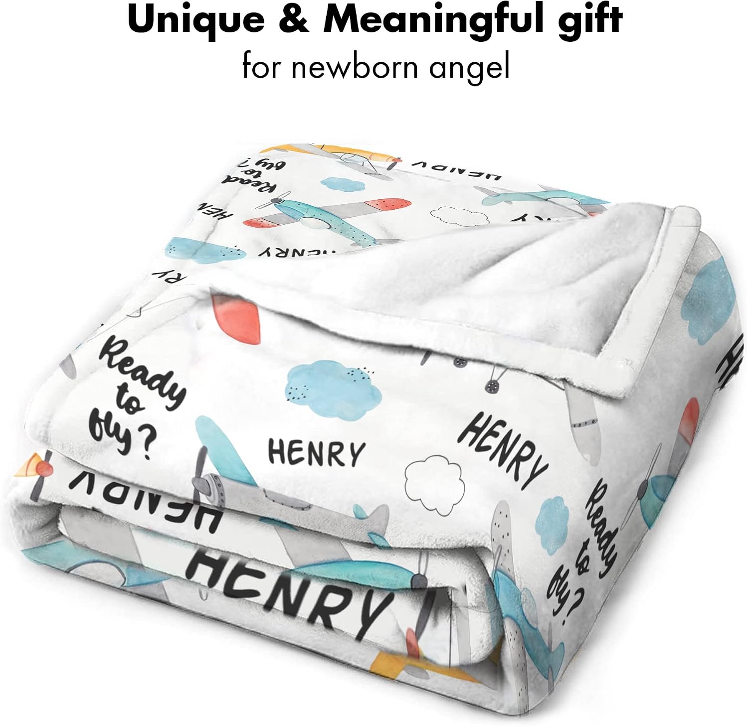 Personalized Aviation Baby Blanket, Custom Name Airplane Design Bedding, Soft Plush Aircraft Nursery Decor, Cozy Pilot Infant Wrap