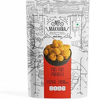 Mr Makhana Piri Piri Paradise 75g I Gluten-free I MSG Free I Healthy Snacks I Roasted in Olive Oil I Zero Trans Fat I Rich Calcium I Roasted Makhana & Foxnuts