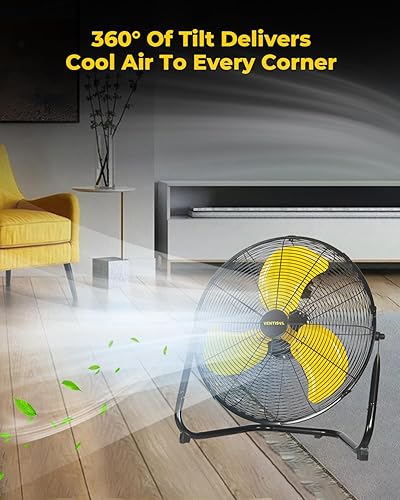 Miniatura 7 de VENTISOL Ventilador de piso portátil de 18 pulgadas, ventiladores industriales de metal de 3 velocidades con inclinación de 360°, ventilador