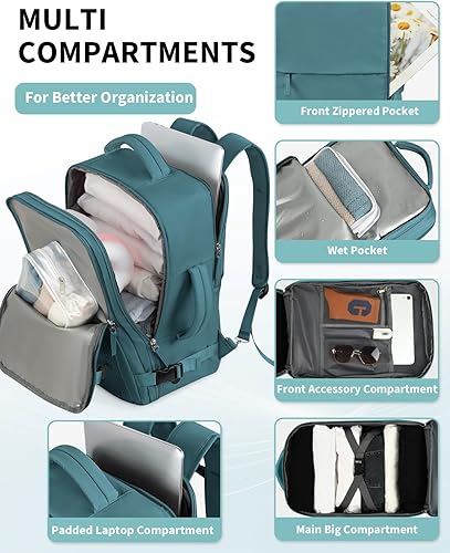 Miniatura 3 de INC Mochila de viaje para mujer, mochila de transporte de 35 L aprobada por vuelo, Azul eléctrico, Mochila de viaje