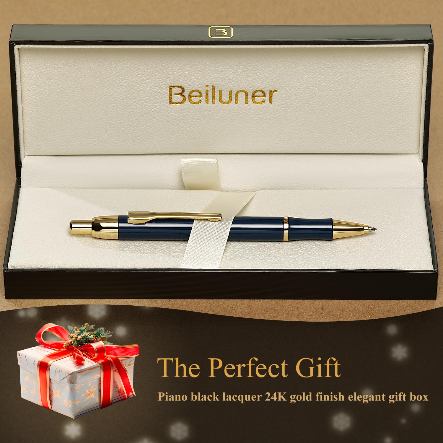Bolígrafo de gel de lujo, revestimiento decorativo chapado en oro auténtico, punta mediana, con estuche de regalo.