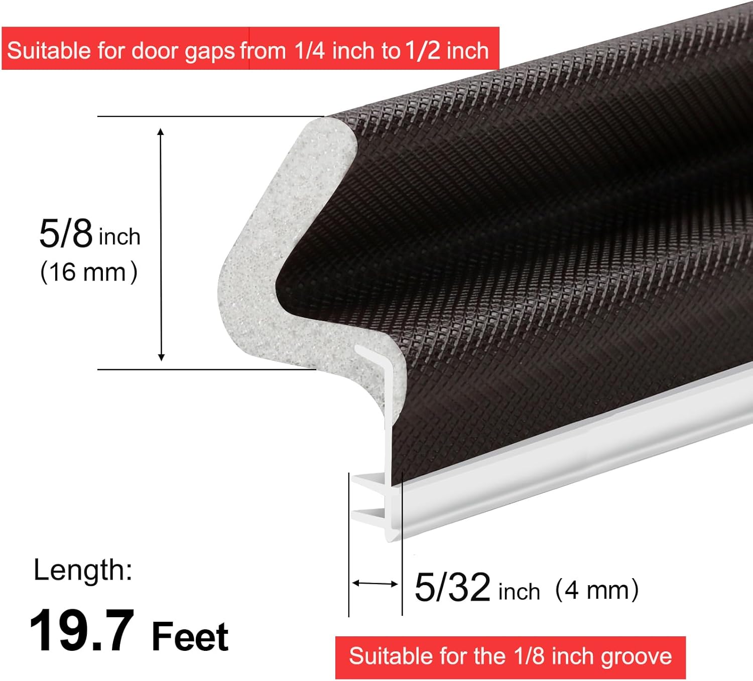 Door Weather Stripping Door Seal, Long Door Insulation Strip for Large Gap,Easy Cut to Size and Great for Replacing The Old Worn Out Seal (19.7 Feet, Brown)