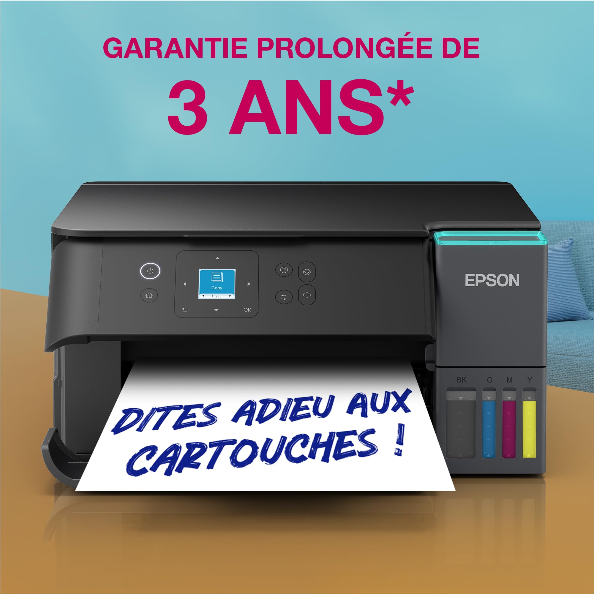 Epson EcoTank ET-2955 Imprimante à Réservoirs D’Encre | Maison & Petit Bureau | Wi-FI | A4 | Imprimer, Copier, Numériser | Écran LCD 3,7cm | Impression Recto Verso Auto | Jusqu’à 3 Ans d’Encre Inclus