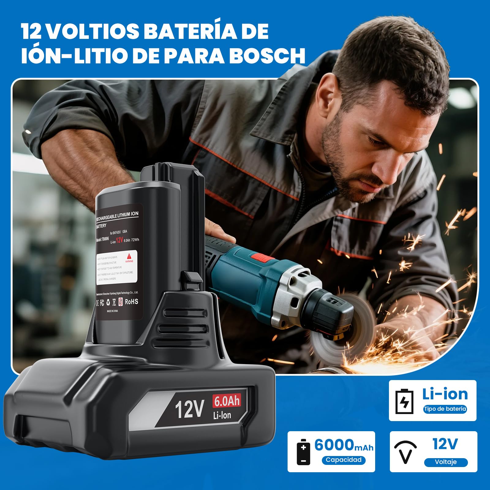 Batería de Repuesto para batería Bosch 12V: 6,0Ah Li-Ion batería Compatible BAT420 BAT411 BAT411A BAT412 BAT413 (2 Unidades)