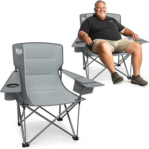 TIMBER RIDGE Silla de campamento plegable de gran tamaño para adultos, soporta sillas resistentes de 550 libras con soporte para tazas, bolsillo