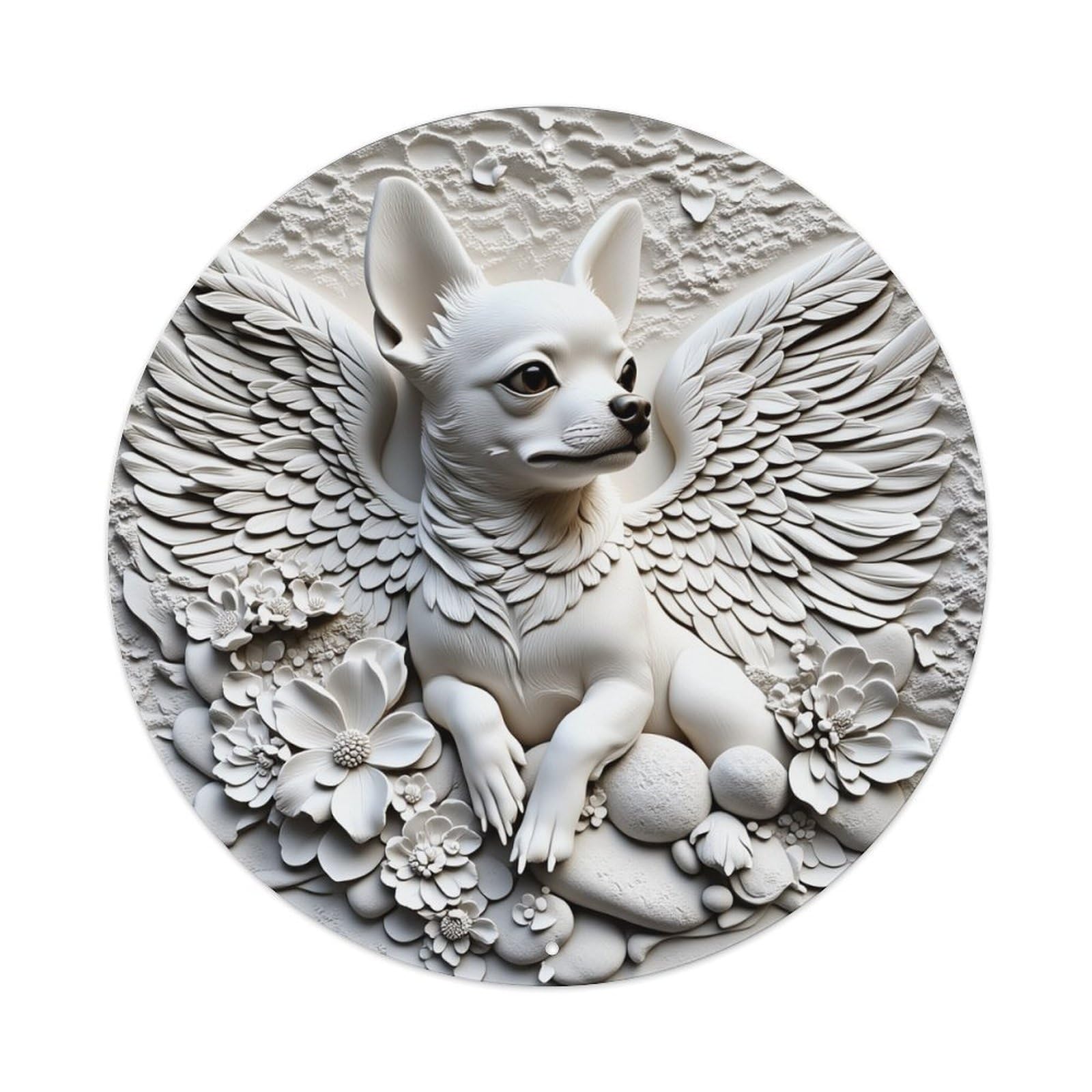 Angel Dog With Wings And Flowers Round Tin Sign Vintage Metal Poster, Home Bar Garage Man Cave Cafe Indoor & Outdoor Wall Decoration 8x8Inches