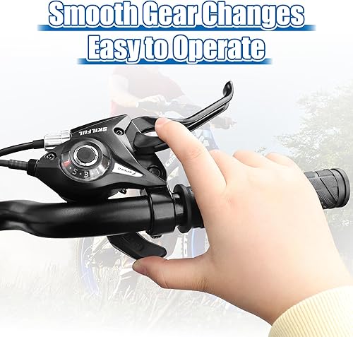 Miniatura 8 de ZUKKA Palanca de cambio de bicicleta de 21 velocidades, palanca de cambios de 3 x 7 velocidades con indicador de engranajes y cable de freno en V,