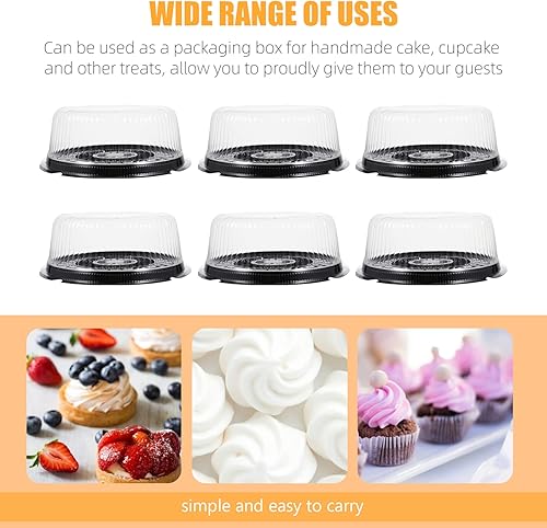 Miniatura 5 de HANABASS 10 recipientes de plástico para pasteles con tapa transparente de cúpula desechables, caja redonda apilable para tartas