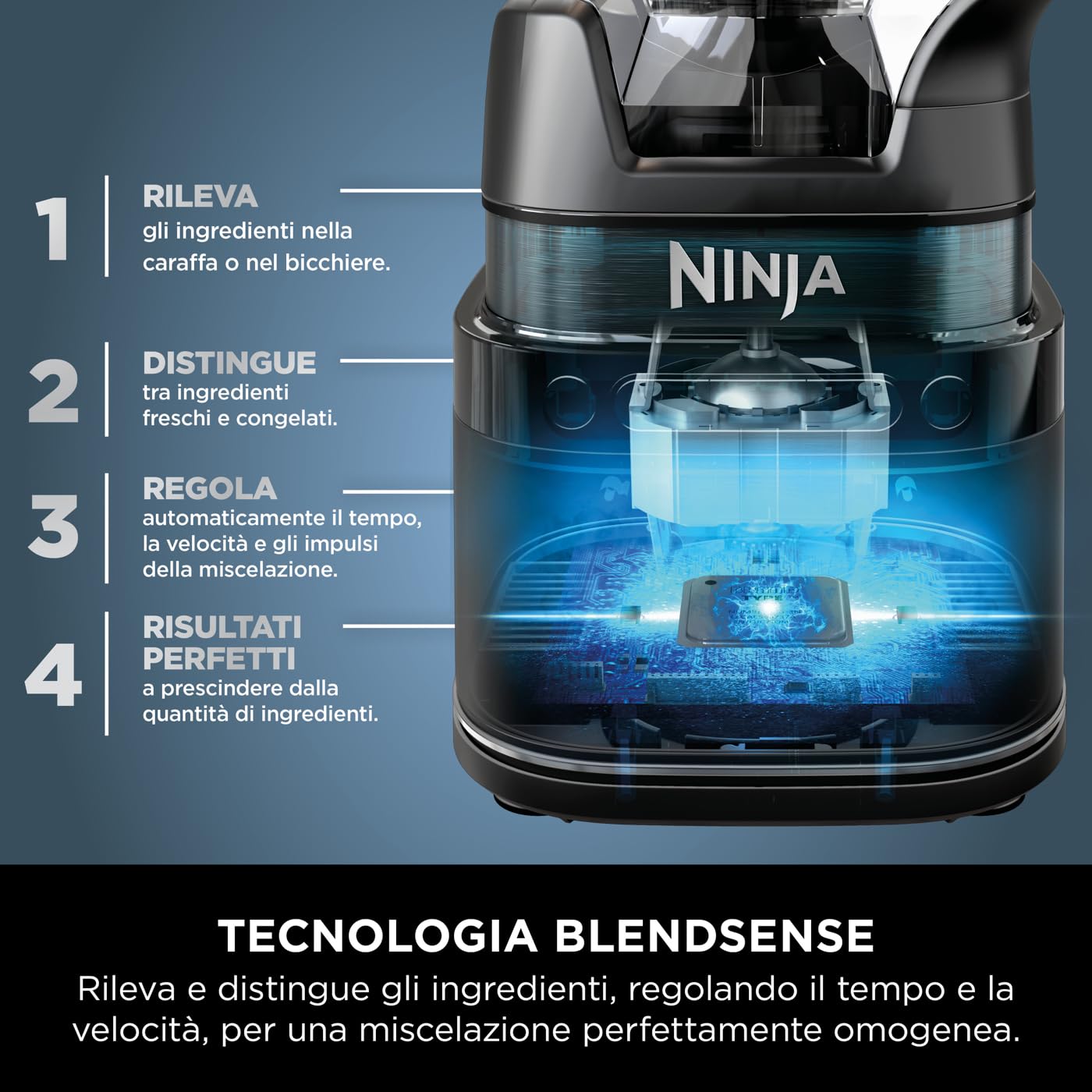 Ninja Frullatore Detect Power Pro 2 in 1 e Monoporzione 1200W, Caraffa da 2L, e 1 Bicchiere Monoporzione, per Frullare, Tritare Verdure e Bevande Ghiacciate, Colore Nero/Rame, TB301EUCP