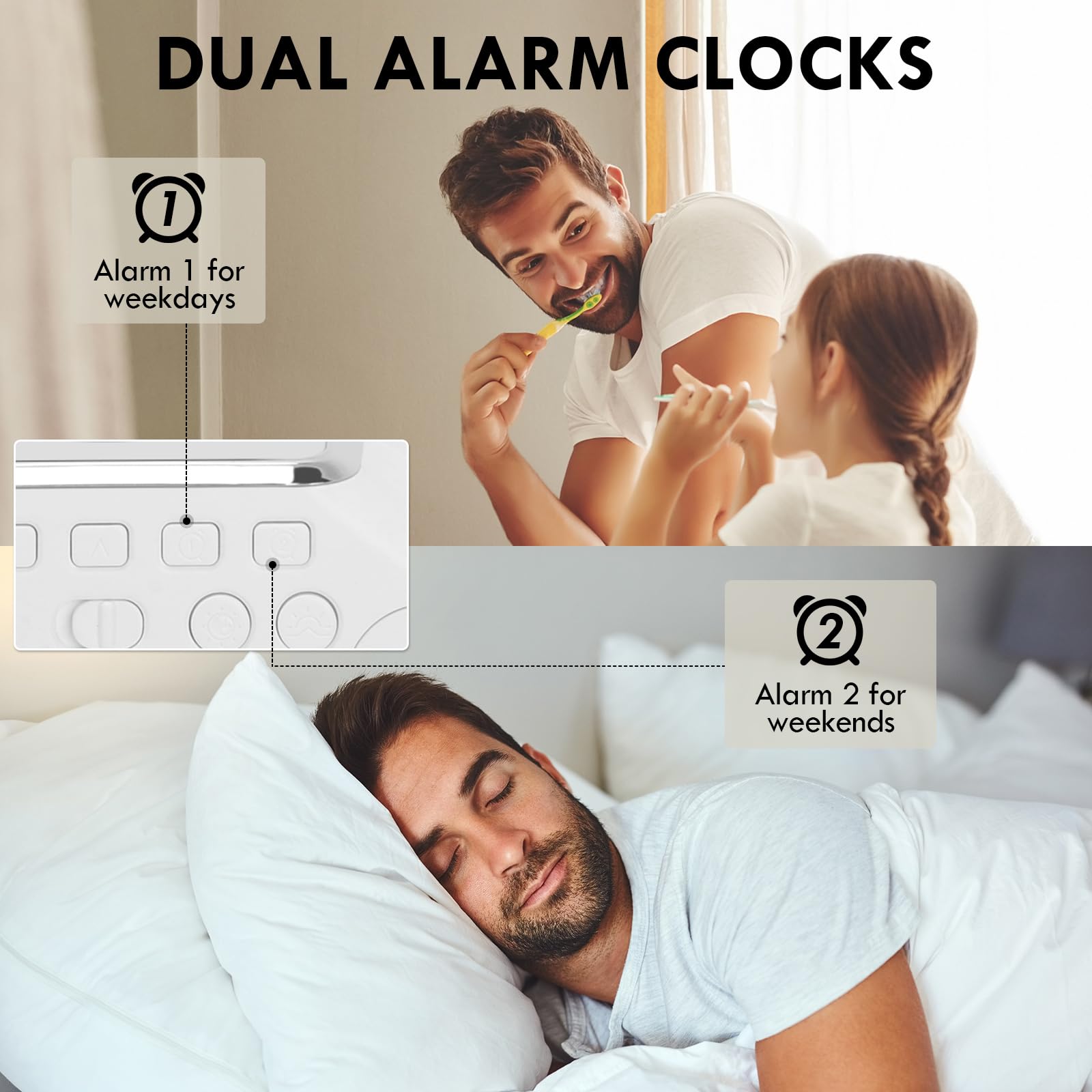 Cuteefun Wake Up Light, Sveglia All'Alba con Stazione di Ricarica da 15W, Luce Sveglia da Comodino con Altoparlante Bluetooth, Doppio Allarme, Radio FM, Oltre 10 Colori di Luce Regolabili, Bianco