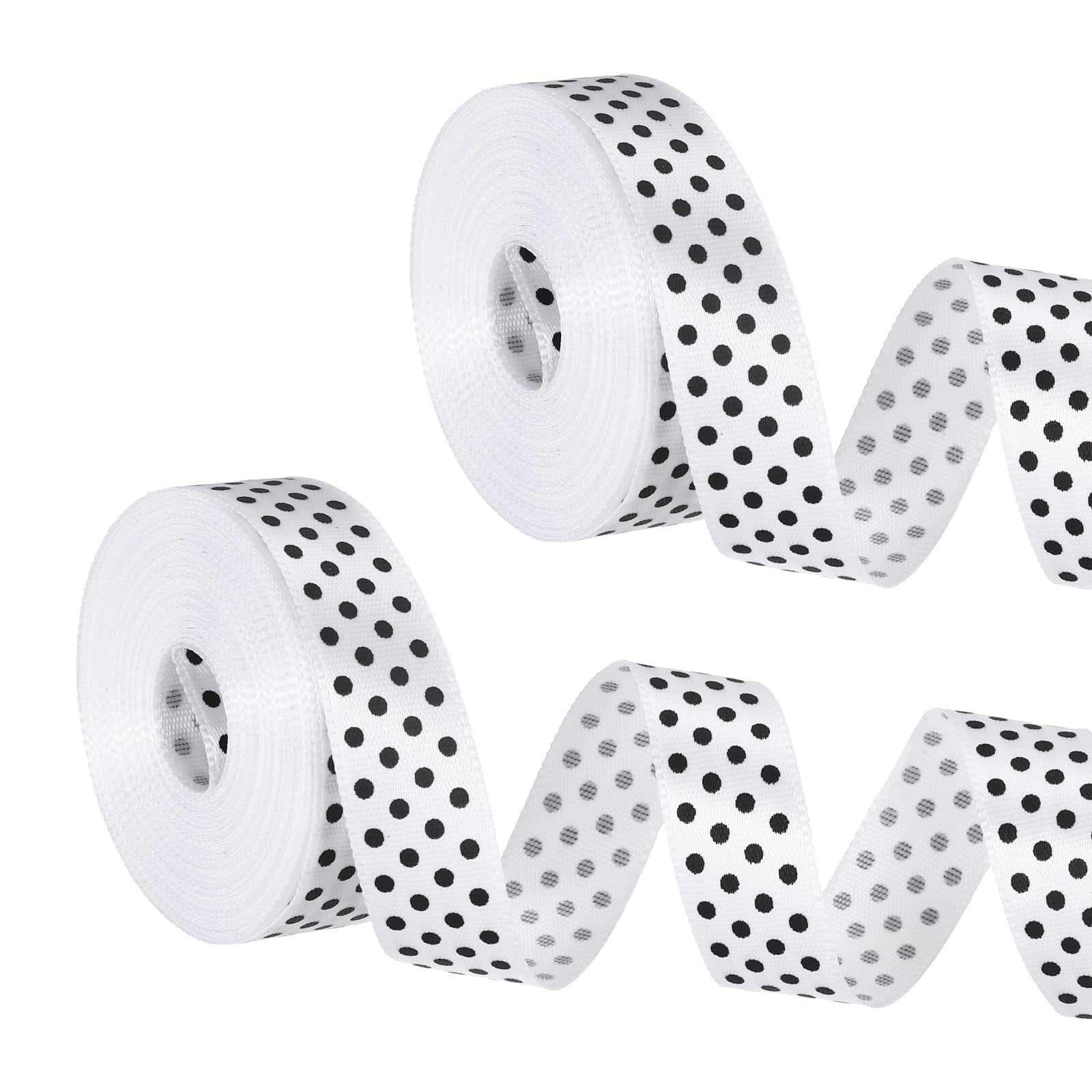 PATIKIL Polka Dots Grosgrain Ribbon (1.6cm x 9m, White)(2Roll) Fabric Ribbons Bow Decoration with Black Polka Dots, Suit for Flower Bouquet/Gift Wrapping/Party Decor/Bows Making