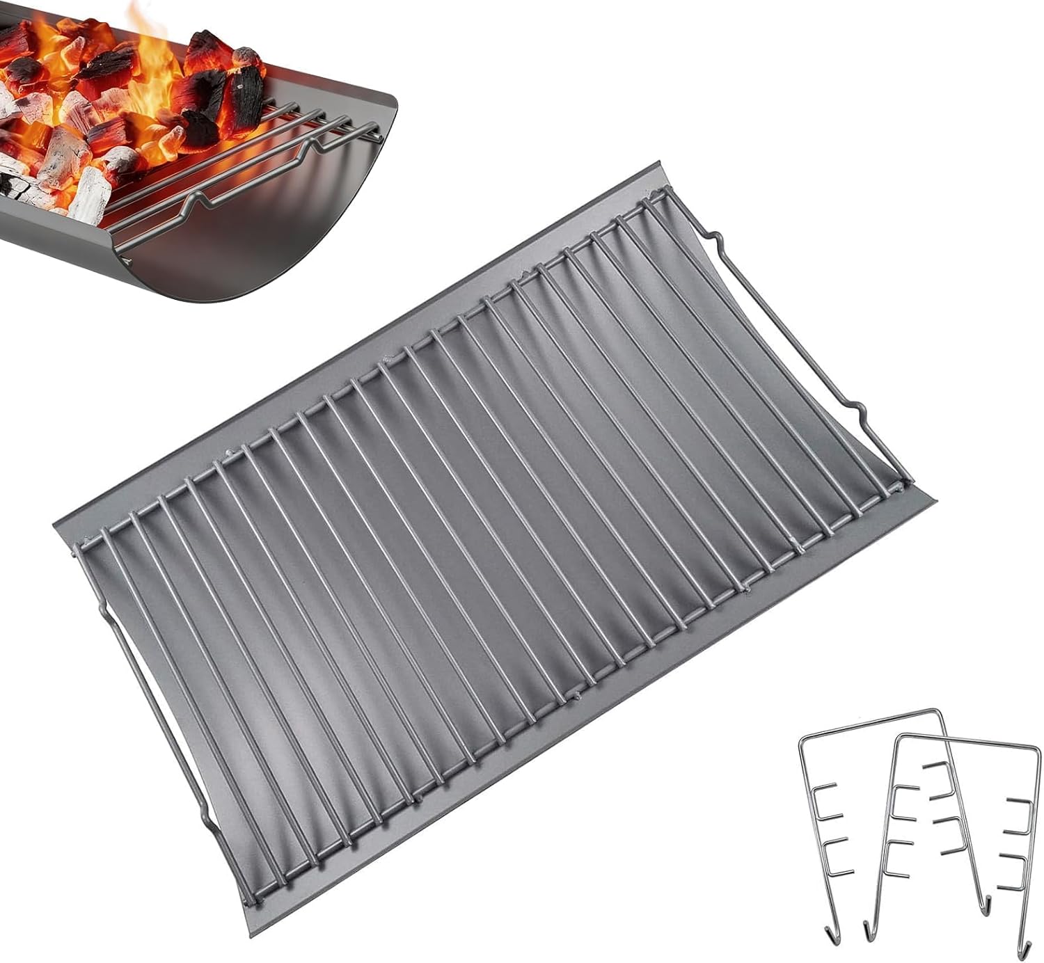 LS'BABQ 20 Inches Ash Pan Charcoal Grill Replacement Parts for Chargriller 5050 5072 5650 2123 2223 2823 Charcoal Grills with 2 PCS Fire Grate Hangers, Replacement Part for Chargriller Model #200157