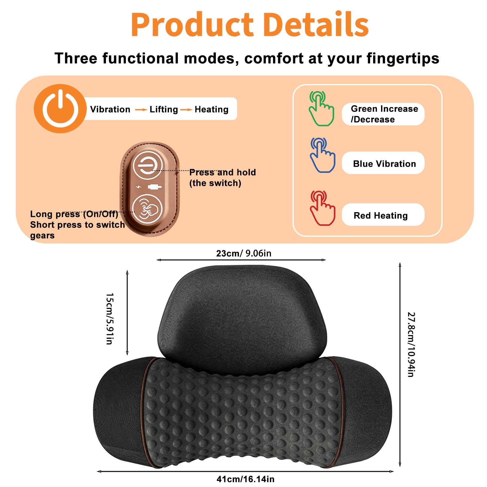 Cuscino massaggiante per il collo, con massaggio vibrante e 3 livelli, airbag elettrico a sollevamento, terapia termica a 45 °C, cuscino in memory foam per alleviare il dolore e favorire la