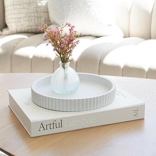 Miniatura 4 de Juego de bandeja decorativa de hormigón y decoración de libros - Bandeja con borde festoneado y caja de lino para mejorar la decoración de tu mesa