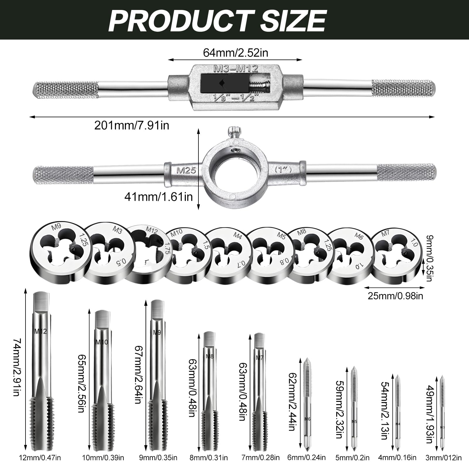 Taraud Et Filière HSS 6542 BSF 3/8"-20 - Lot De 2, Filetage à Droite - Pour Métaux (fer, Acier, Cuivre, Aluminium)