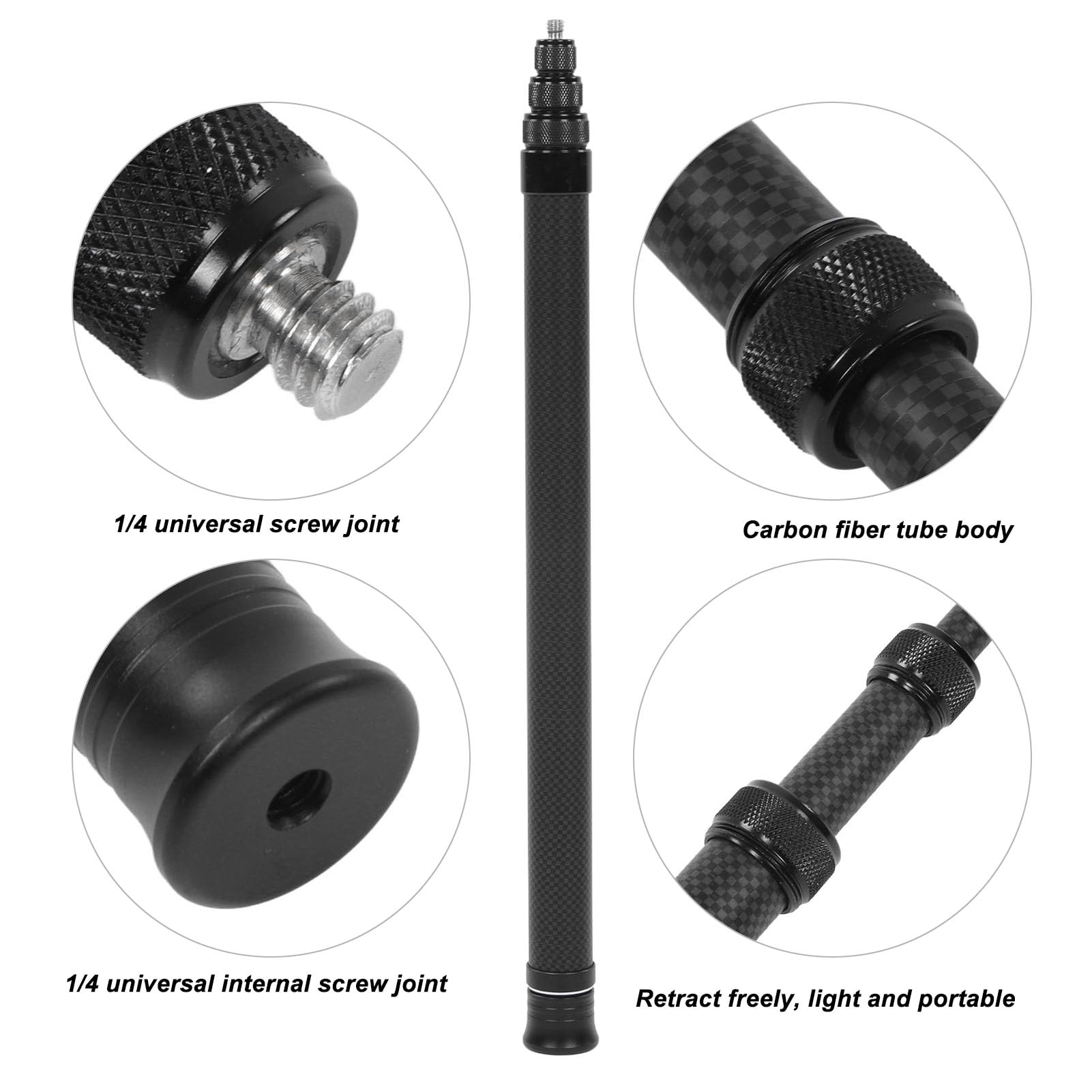 Monopod, 13.39-59.06 inch Extendable Selfie Stick, Carbon Fiber Extension Monopod for ONE RS, GO 2, ONE X2, ONE R and Other Sports Cameras, Lightweight and Portable