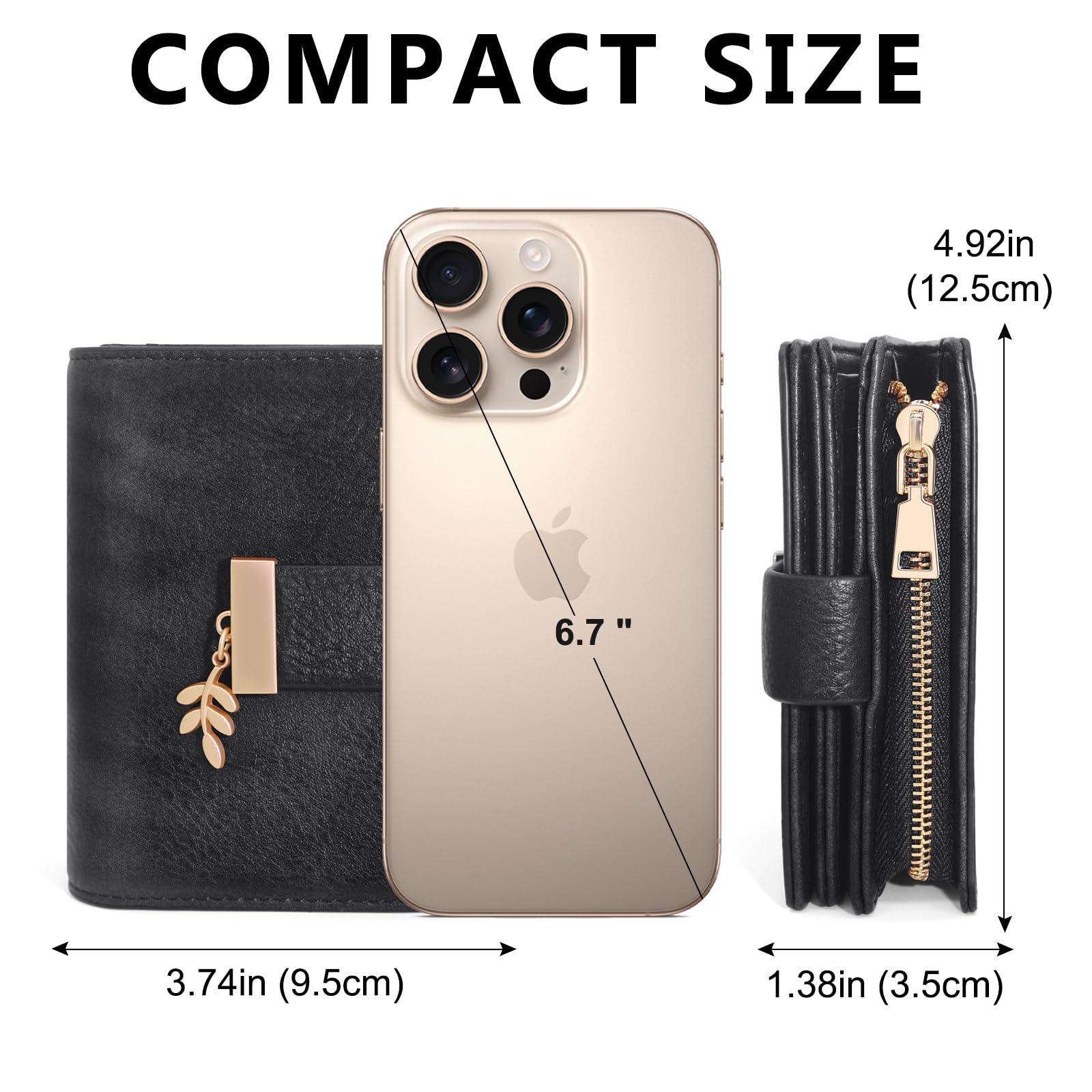 REETEE Portafoglio Donna Piccolo in Pelle PU, Portafogli Corto con Protezione RFID, Portafoglio da Donna con Cerniera Portamonete e 19 Scomparti per Carte (nero)