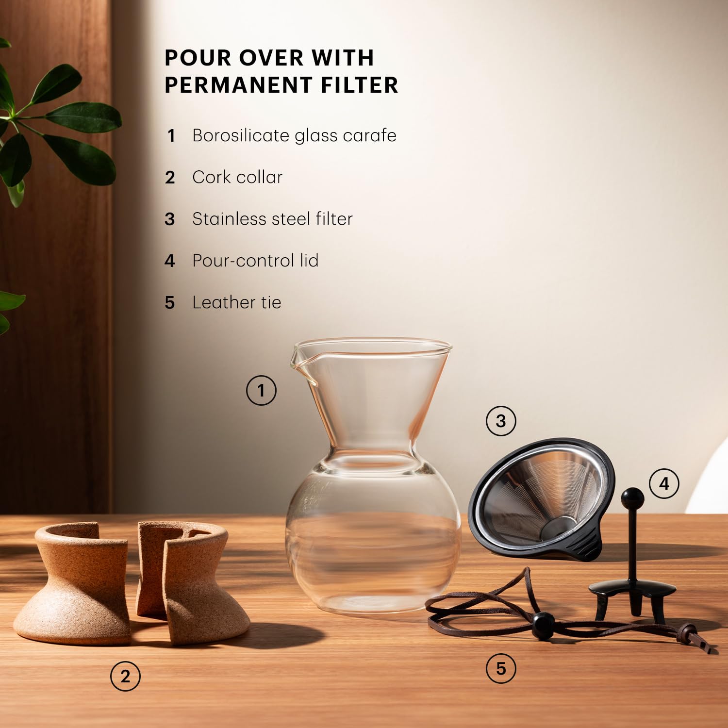 Bodum 34oz Pour Over Coffee Maker, High-Heat Borosilicate Glass with Reusable Stainless Steel Filter and Cork Grip - Made in Portugal, view 5