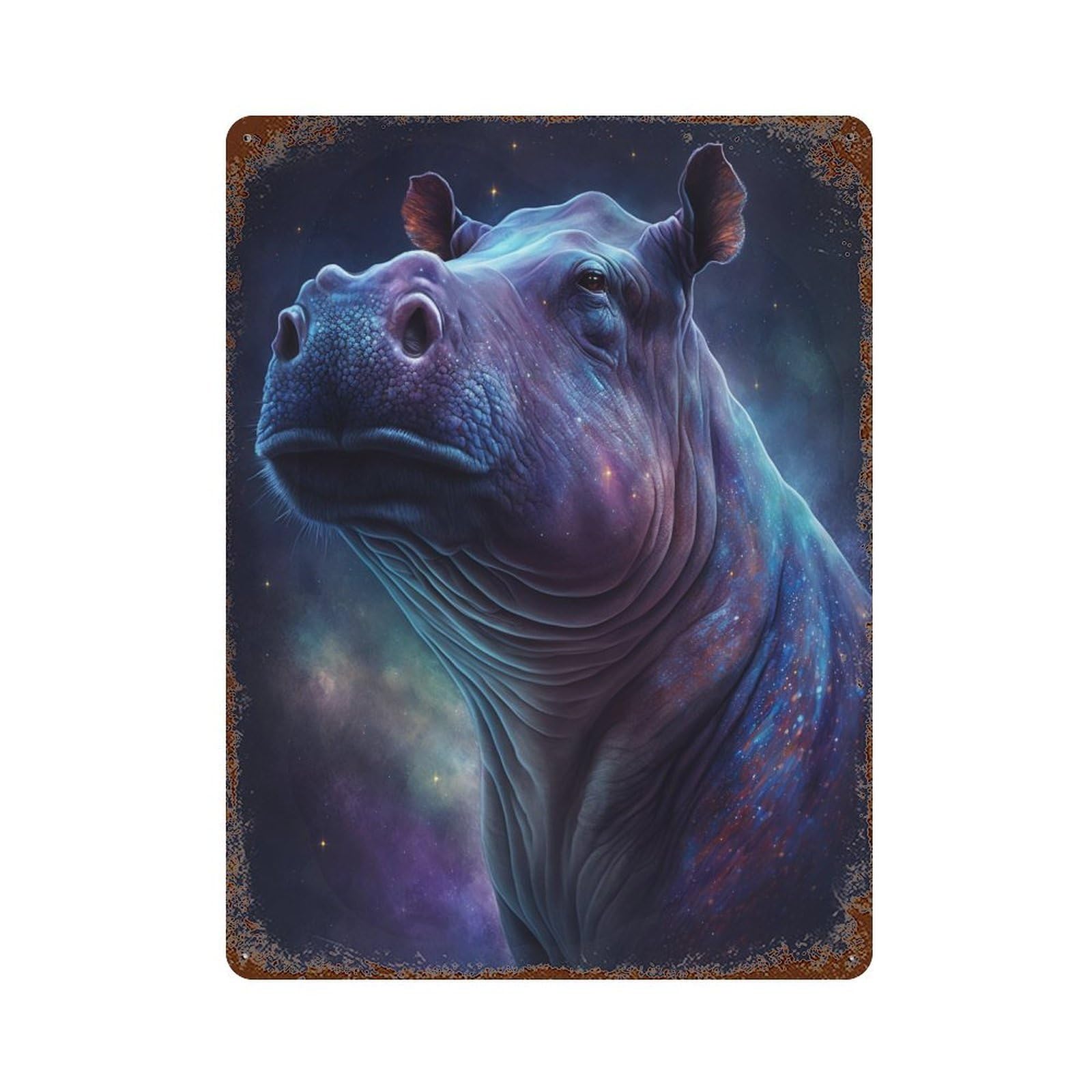 Vintage Rust Metal Sign Cosmic Hippo Portrait-14 15.7"x11.8", Old School Wall Decor for Office, Studio And Wall Decor