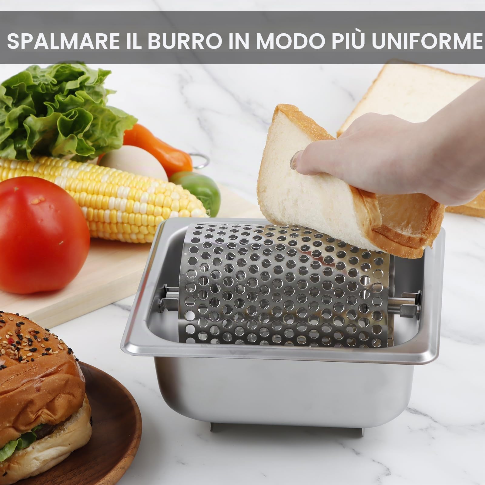 Burro, Burro, Burger, Spargitore per burro in acciaio inox, durevole distributore di burro, strumento per burro, dispenser per pane toast, contiene 1000 gomitoli