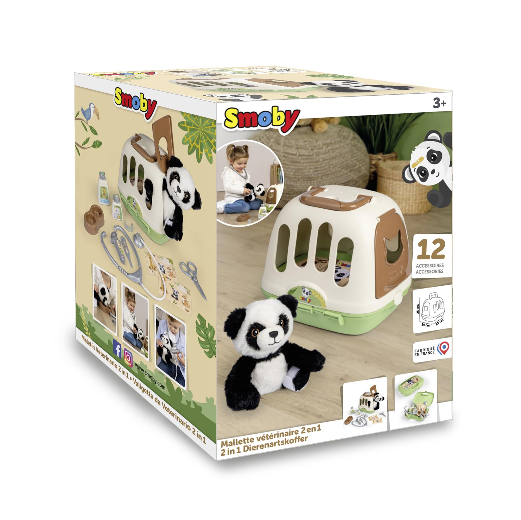 Smoby - 2 w 1 walizeczka weterynaryjna - klatka transportowa - w zestawie pluszowa panda - liczne akcesoria - łatwy transport - od 3 lat - wyprodukowano we Francji