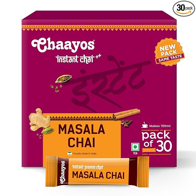 Chaayos Instant Tea Premix Regular Sugar - Masala Flavour (30 Sachets) 30 x 22g =660g| Masala Tea Powder | Masala Chai | Premix Ready Mix Tea | Assam Tea | Desi Chai | Flavoured Tea | Tea Premix Instant Sachets