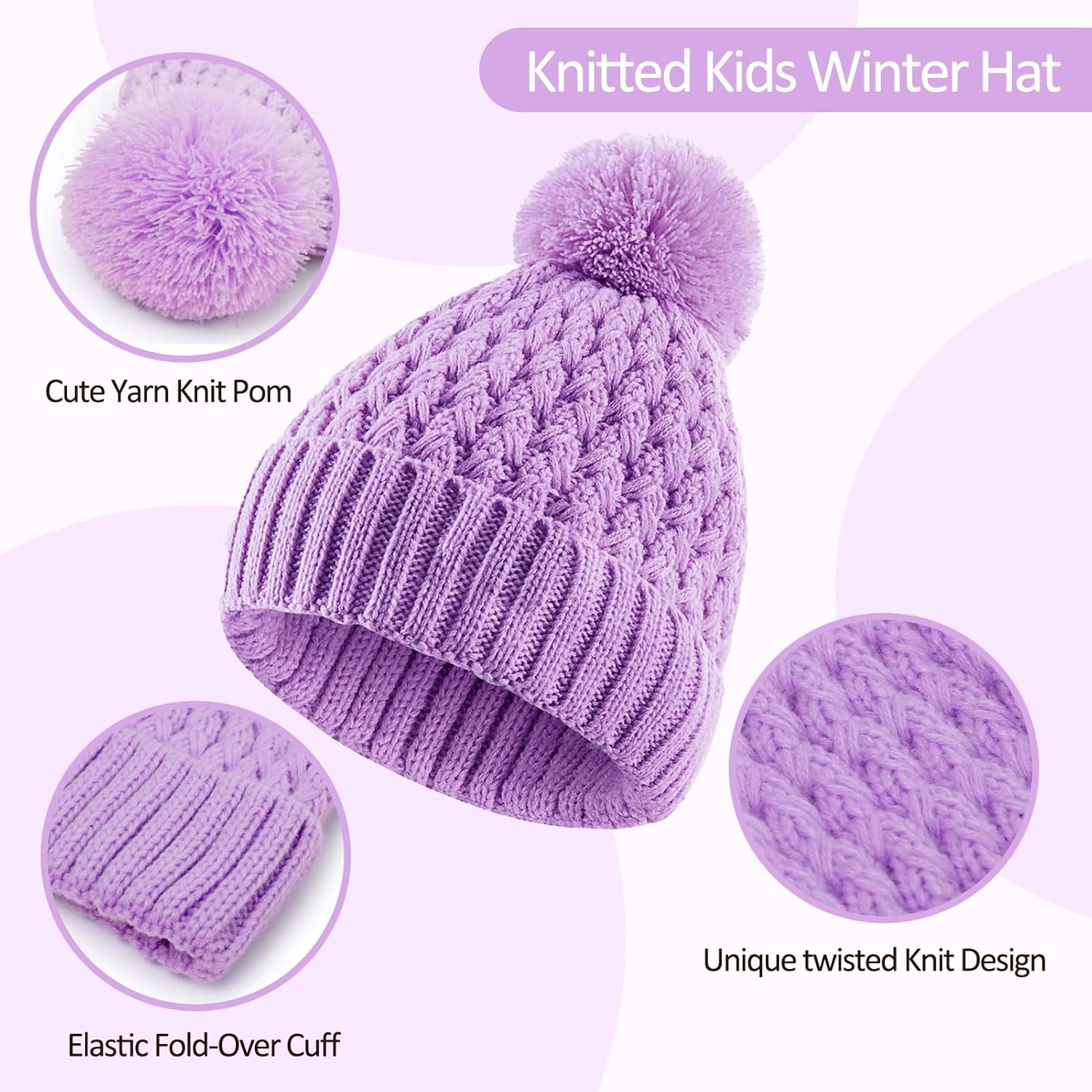 Kids Winter Hat and Gloves Set Girls Knit Beanie Hats with Pom Warm Snow Ski Cap for Toddler 1-14Years - Image 4