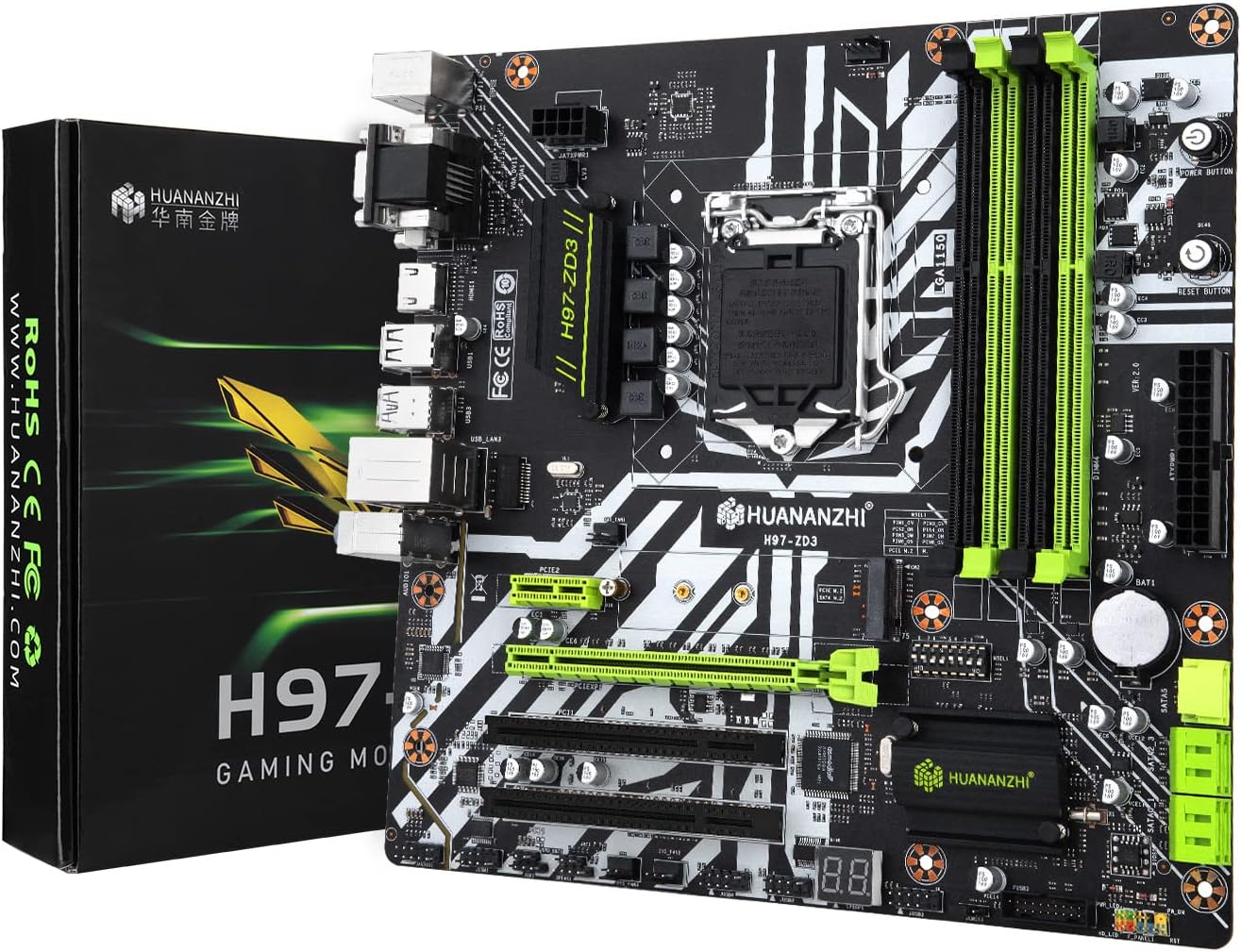 HUANANZHI The powerful H97 - ZD3 motherboard supports CPU lga 1150, Micro ATX motherboard, 4*ddr3, PCIe 3.0, SATA 6GB/s, m.2, USB3.0, VGA/DVI/HD