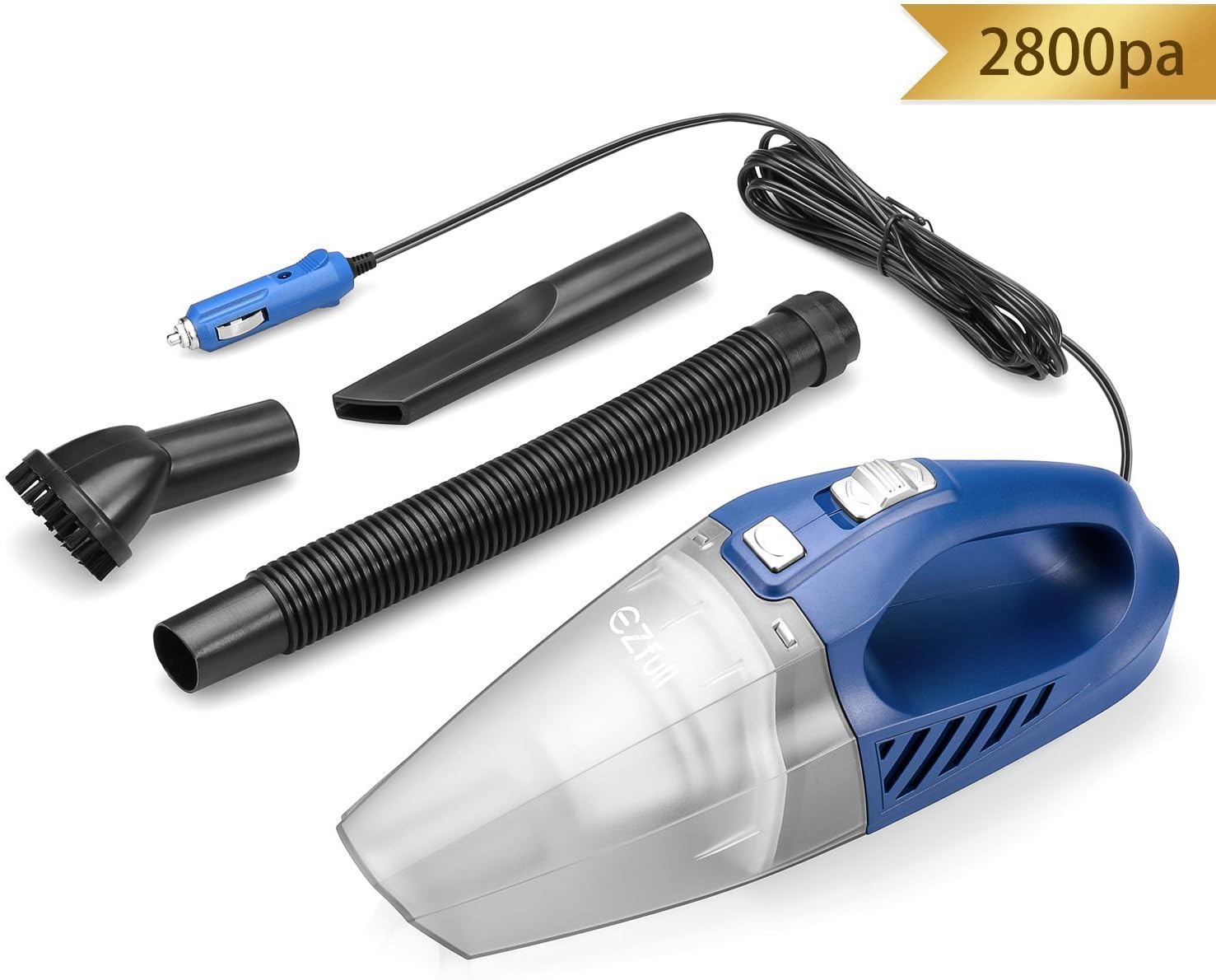 EZfull Car Vacuum Cleaner Wet&Dry Handheld Portable Mini Automotive/Auto Vacuums DC 12V with 16.4ft(5m) Power Cord (Blue)