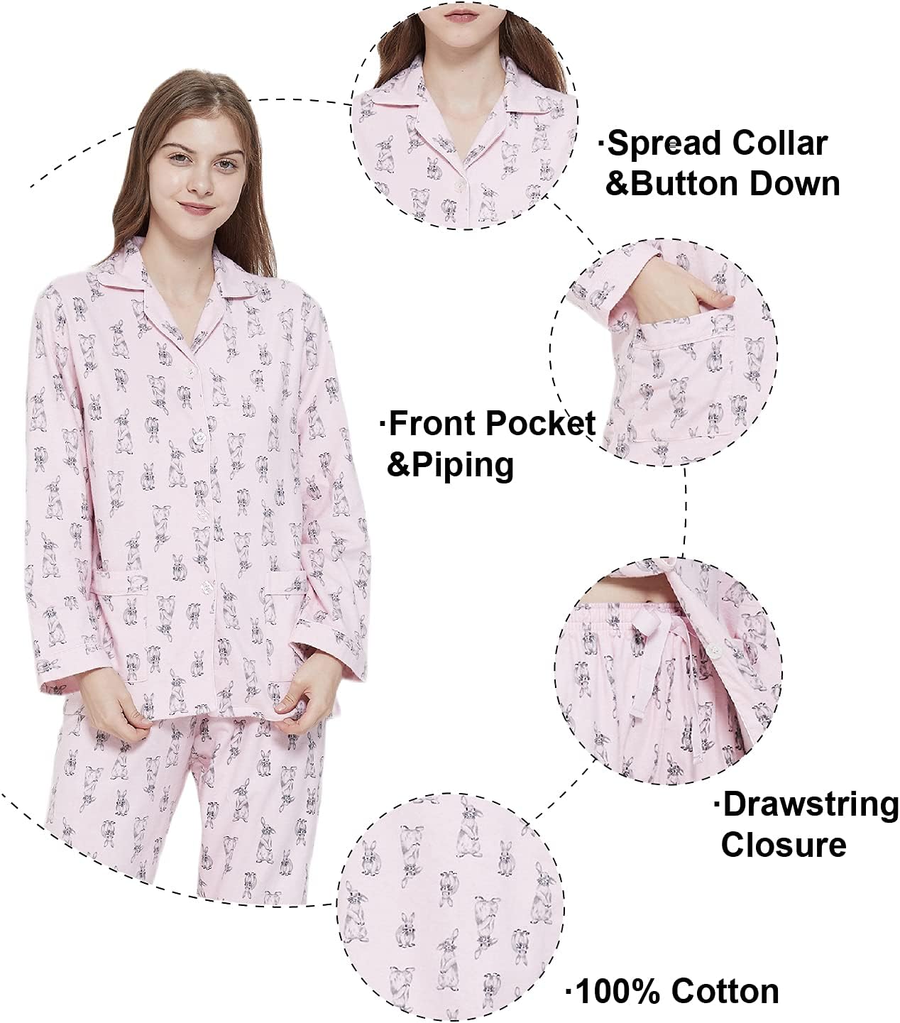 amaxer Women's Flannel Pajama Set 100% Cotton Soft Christmas Pajamas For Women Long Sleeve Pjs Button Down Warm Sleepwear - Image 2