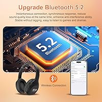 Vista 6 de F2 FM Radio auriculares inalámbricos Bluetooth 5.2 con micrófono incorporado, receptor de radio portátil auricular con cable/inalámbrico sobre