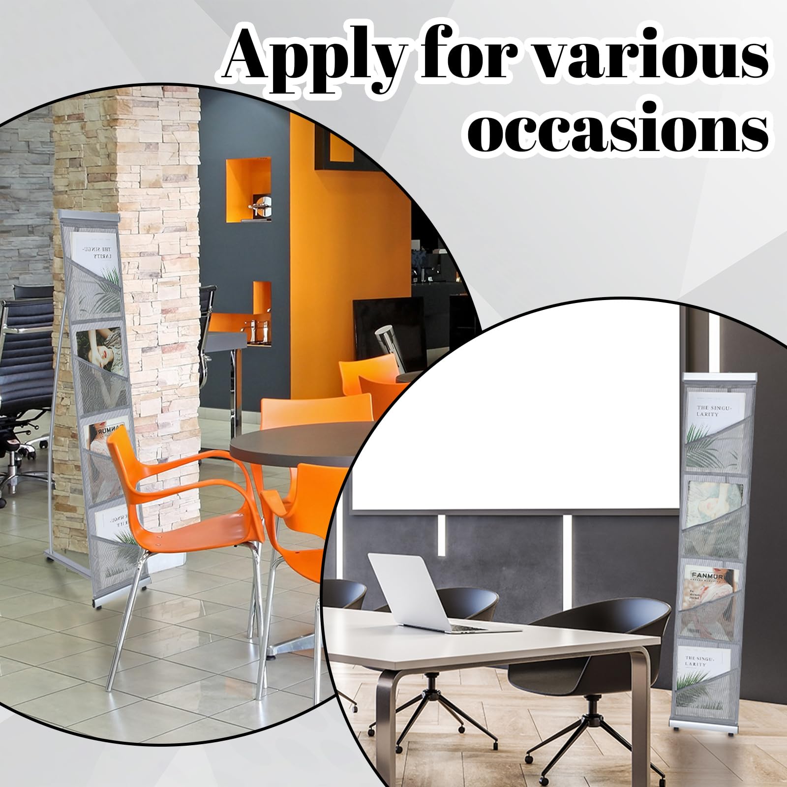 Outus Lot de 2 supports de magazines en maille avec 8 poches, porte-brochures, dépliants, supports légers sur pied, catalogue, littérature pour entreprise, magasin, bureau, salons professionnels