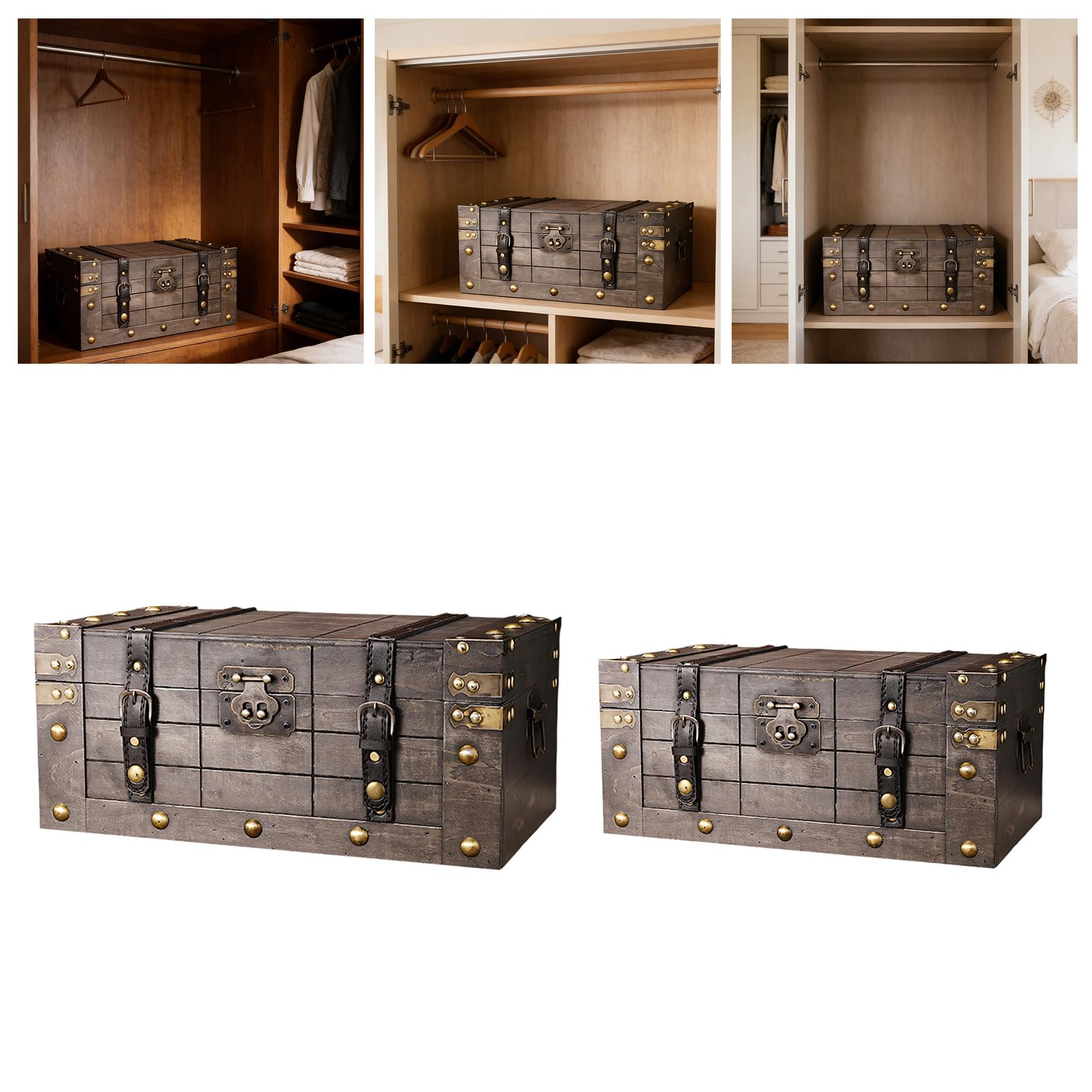 Caja de almacenamiento de joyas de madera envejecida con cierre para decoración de oficinas en casa, caja de recuerdos de madera con mecanismo