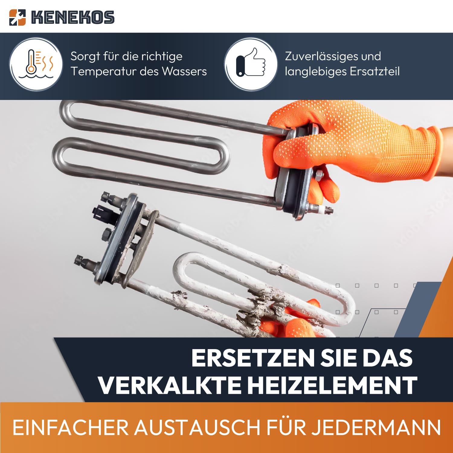 Kenekos - SET Heizelement wie 12029196 (ersetzt 265961/00265961) mit NTC-Sensor wie 00175369/175369 230V, Heizstab kompatibel mit Bosch Siemens Waschmaschine Constructa Balay iQ100 iQ300 iQ500 iQ590