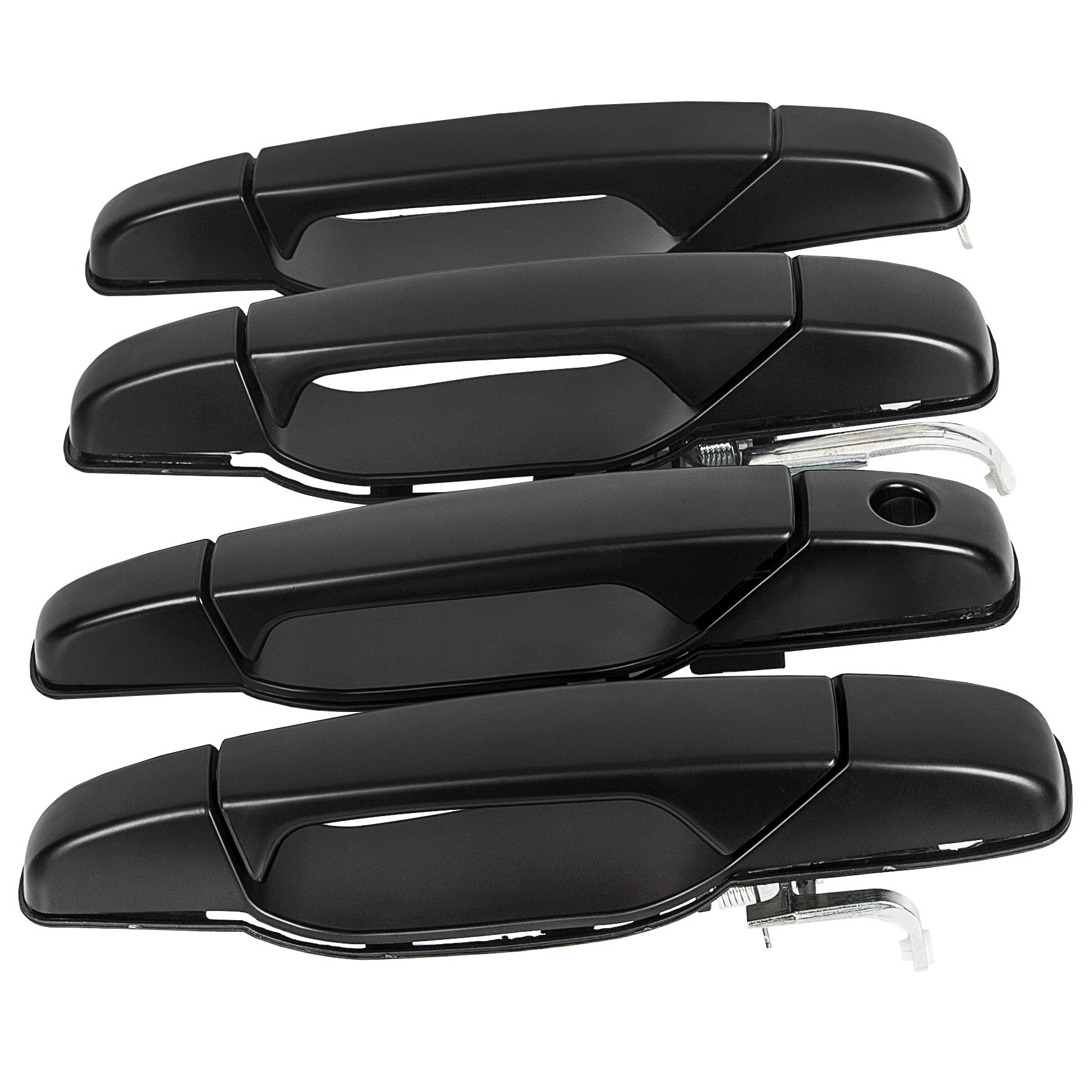 Outside Exterior Door Handle Set of 4 Kit Compatible with 2007-2014 Chevrolet Tahoe Suburban GMC Yukon, Silverado & Sierra 1500 2500 HD 3500 HD Pickup Truck SUV, Black 4 Pcs Driver + Passenger