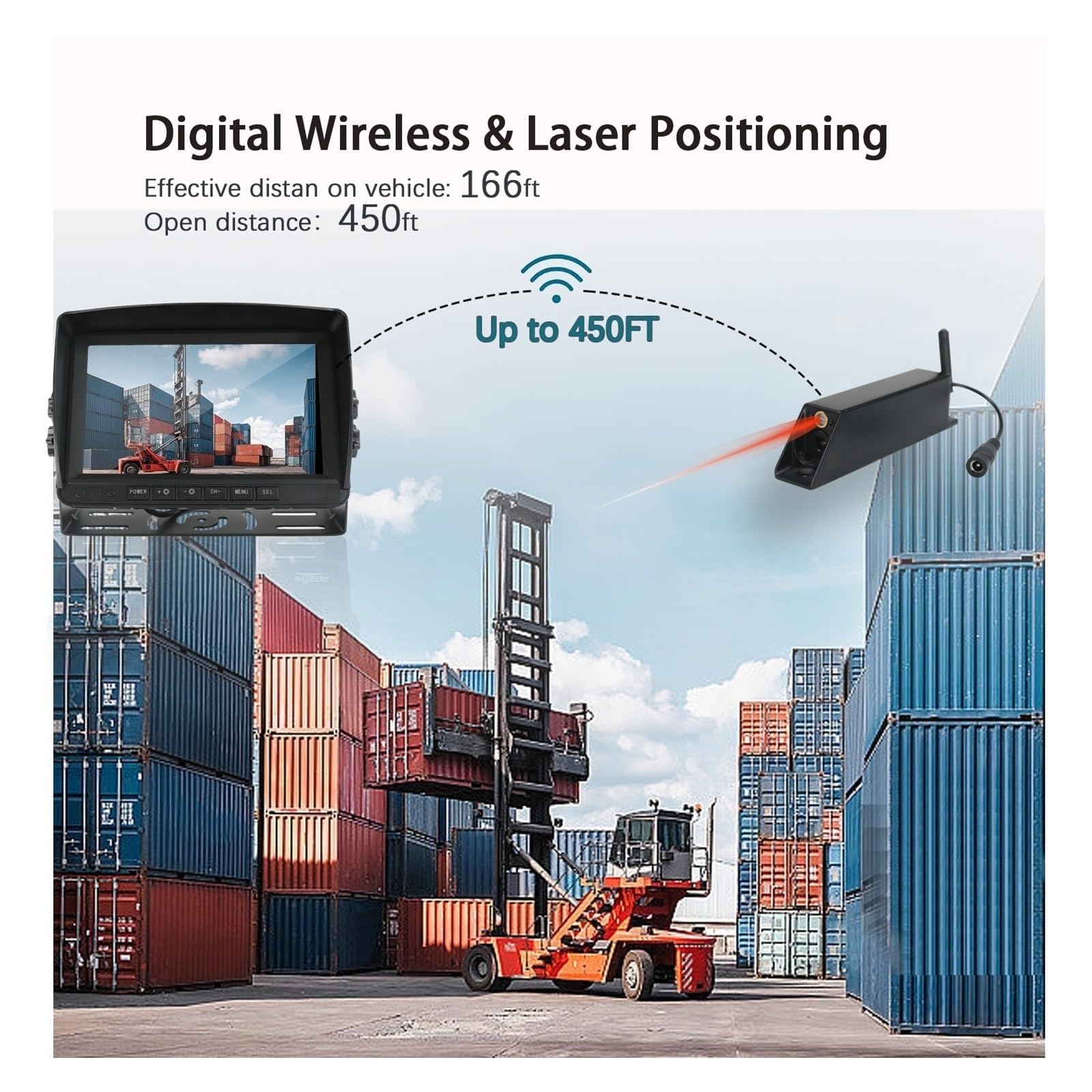 Kit telecamera for vista frontale del carrello elevatore con batteria magnetica 1080P | Posizionamento laser in modalità standby del monitor DVR digitale wireless da 7 pollici