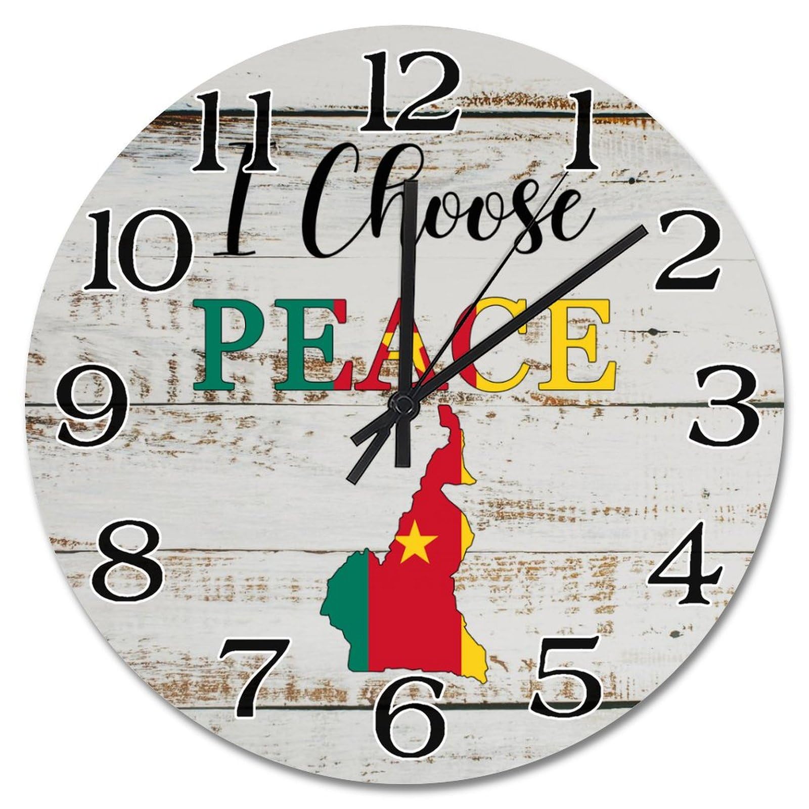Horloge murale bois Cameroun 30cm, pendule à pile rustique et décoration murale pour la maison