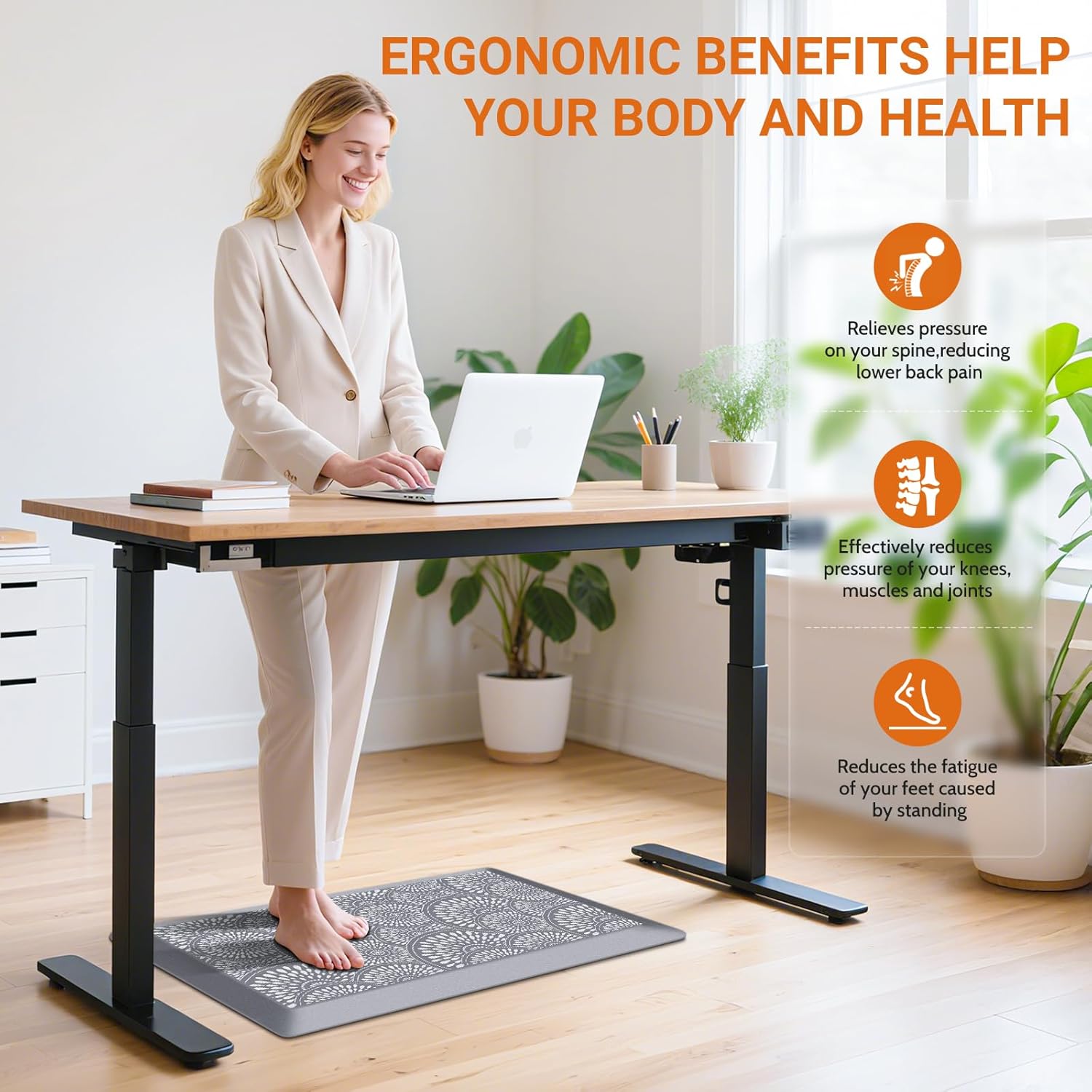 Mattitude 4/5 Inch Kitchen Mat, 17.3x28in Heavy Duty Ergonomic Comfort Foam Standing Desk Mat, Waterproof Non-Slip Standing Mats and Rugs for Kitchen, Office, Grey