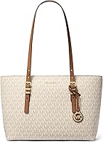 Michael Kors Quinn Medium Tote Bag - Signature Logo Canvas, Adjustable Straps, Leather Trim & Gold Hardware