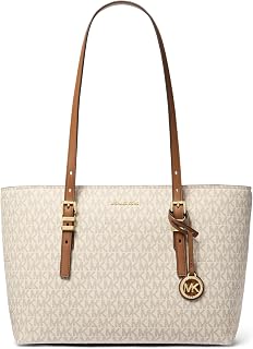 Michael Kors Quinn Medium Tote Bag - Signature Logo Canvas, Adjustable Straps, Leather Trim & Gold Hardware