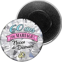 Badgmania Magnet Aimant Frigo 5.9 cm 60 Ans de Mariage Noces de Diamant - Anneaux Anniversaire Mariage