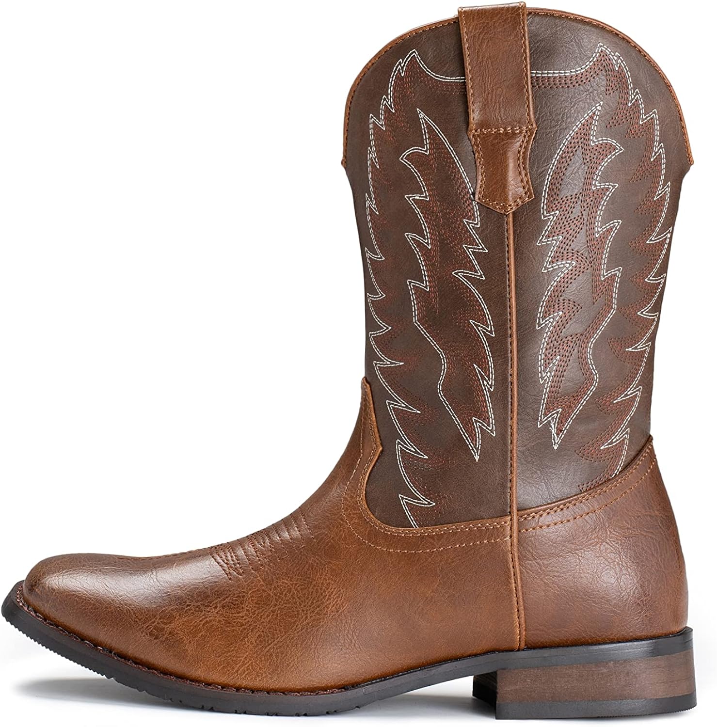 Miniatura 6 de IUV Botas vaqueras para hombre, botas occidentales, duraderas, clásicas, bordadas, punta cuadrada, botas tradicionales