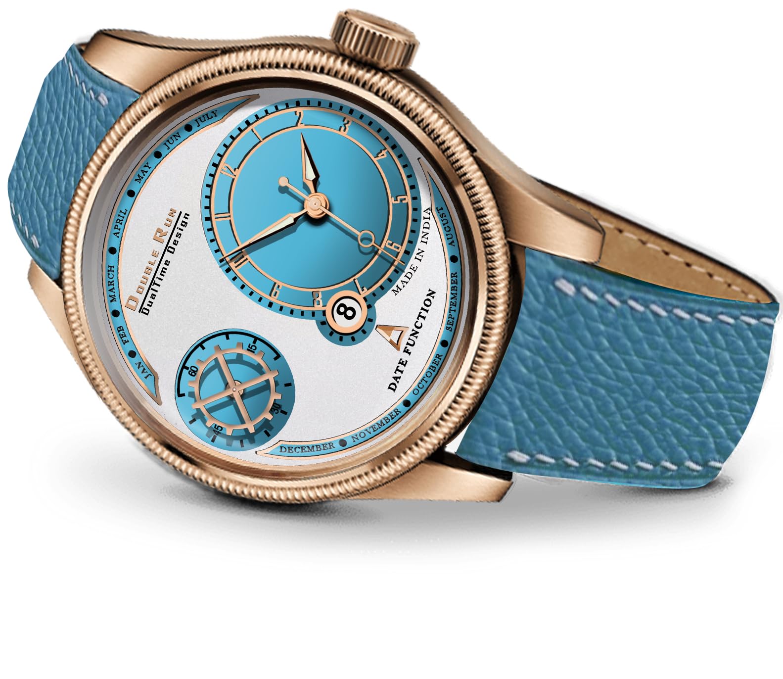 DOUBLERUN Chronograph and Date Display SkyBlue Leather Strap Analog Wrist Watch Men (B0CJFMWPJH) Amazon Price History, Amazon Price Tracker
