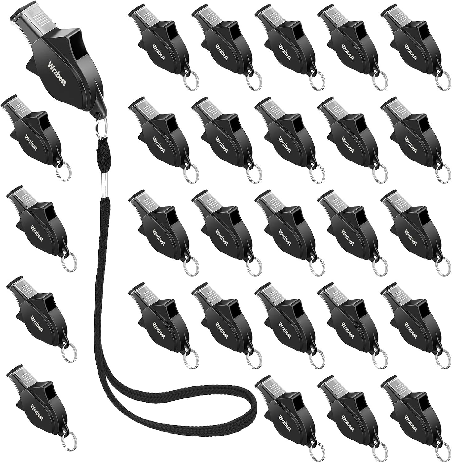 Sports Referee Coach Whistle,Bulk Pealess Plastic Whistles with Rubber Teeth Protector and Lanyard