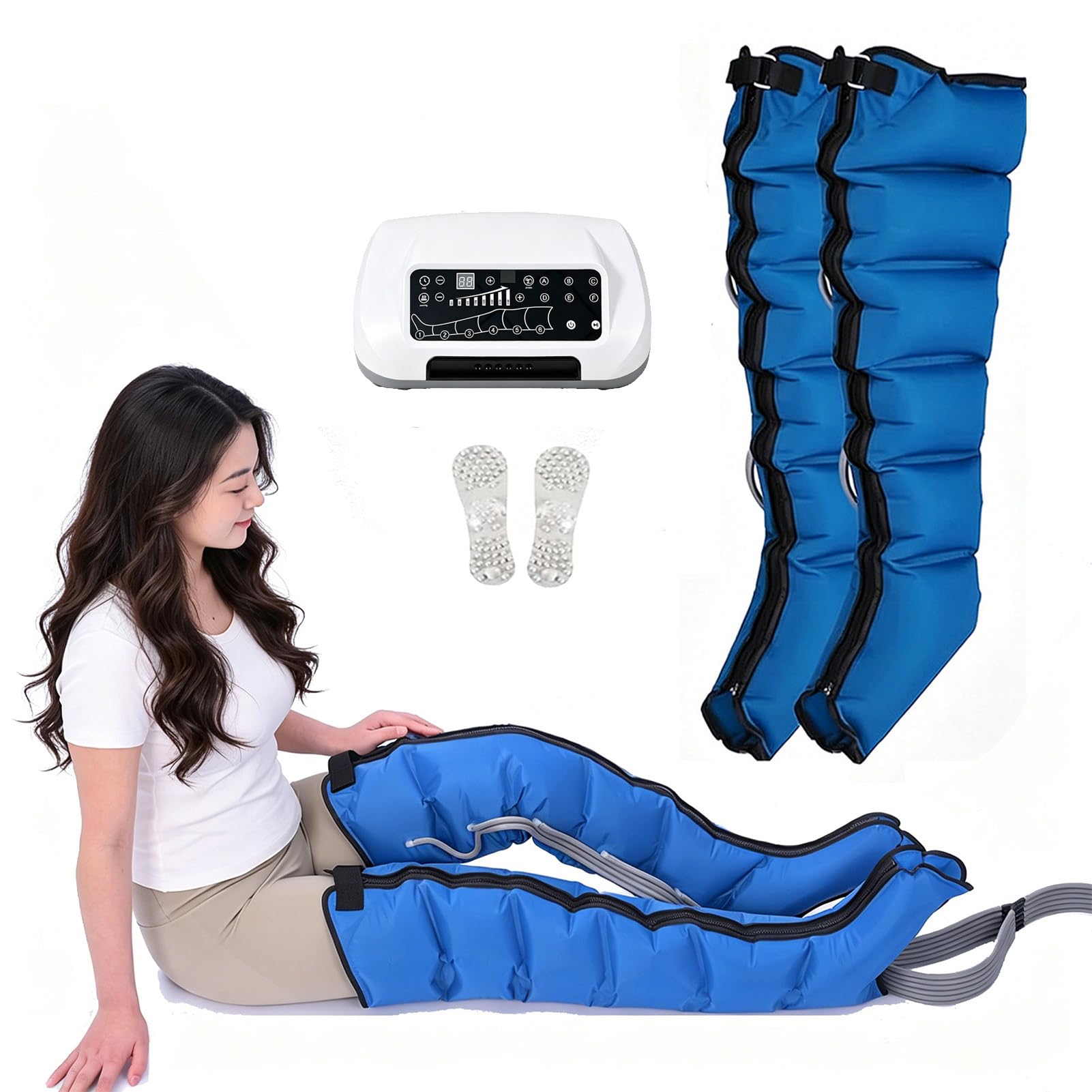 Joyfitness Compression Boots for Legs, Air Compression Therapy System for Leg Recovery, 6 Cavity Massager with Pressure Sensor, Wireless Remote, Auto Exhaust, Reduces Muscle Pain and Swelling
