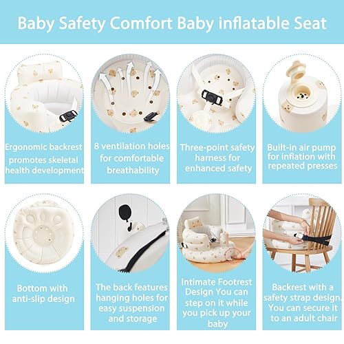 Miniatura 2 de Asiento inflable para bebé + 5 juguetes + bolsa de transporte - Diseño de arnés de seguridad - Respaldo ergonómico - 8 agujeros de ventilación -